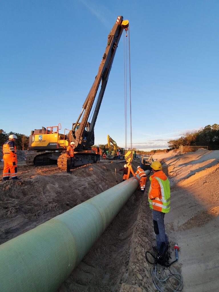 Pull in of a GRP pau wrap protected pipeline in Denmark for the Baltic Pipe Project